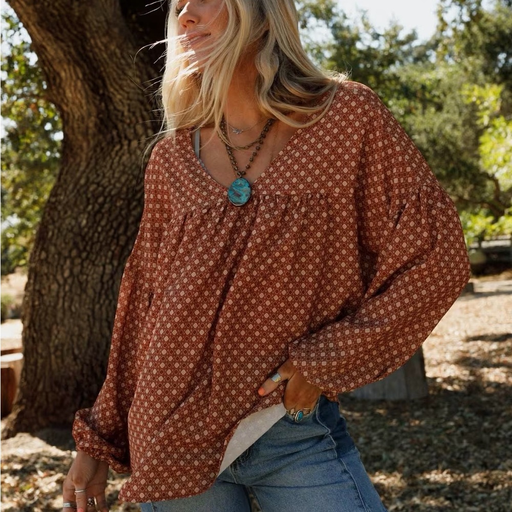 Three Bird Nest Rust Floral Blouse